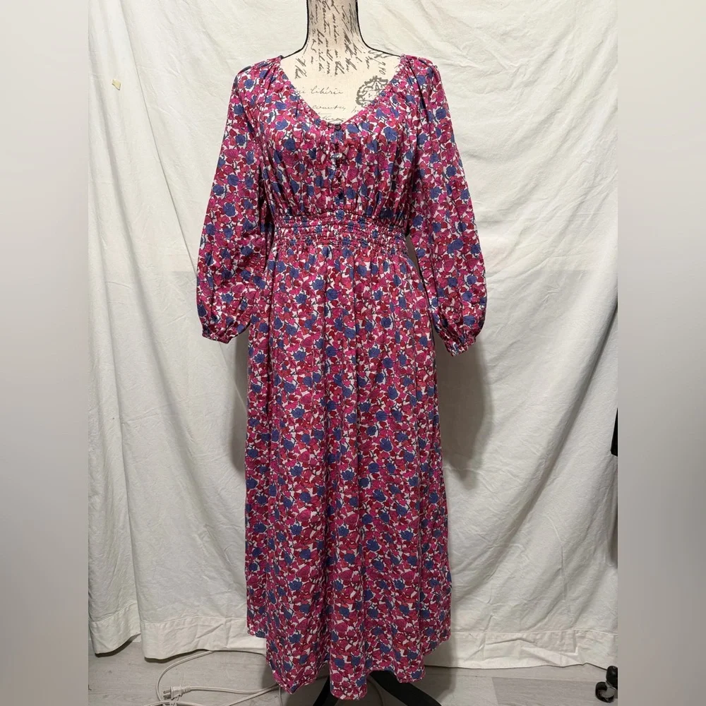 J CREW V-Neck Midi Dress in Berry Floral Size M - Picture 2 of 5